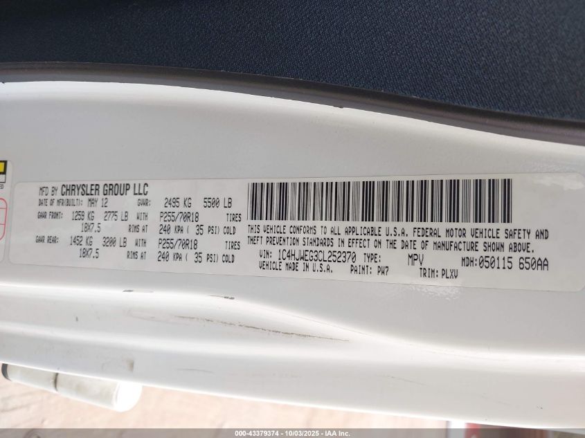 2012 Jeep Wrangler Unlimited Sahara VIN: 1C4HJWEG3CL252370 Lot: 43379374