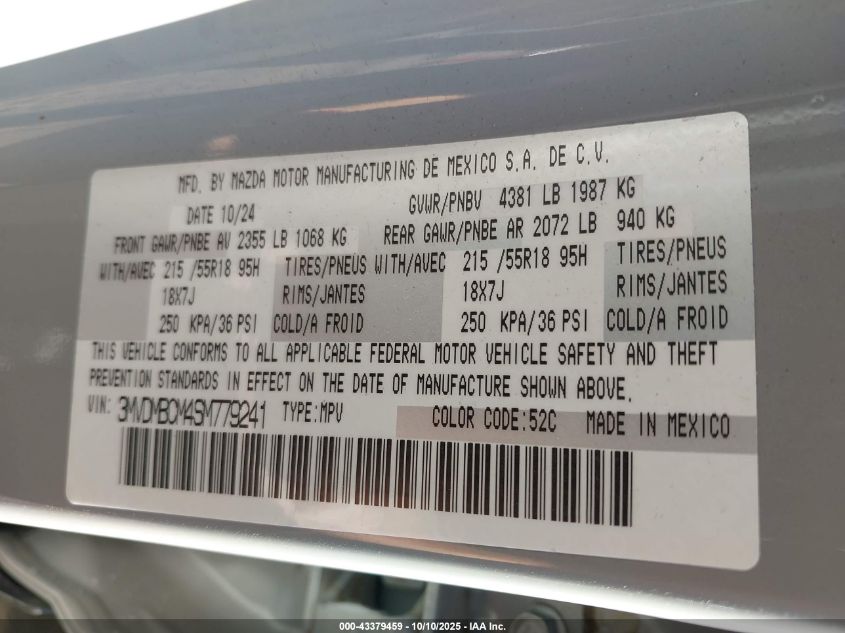 2025 Mazda Cx-30 2.5 S Preferred Package VIN: 3MVDMBCM4SM779241 Lot: 43379459