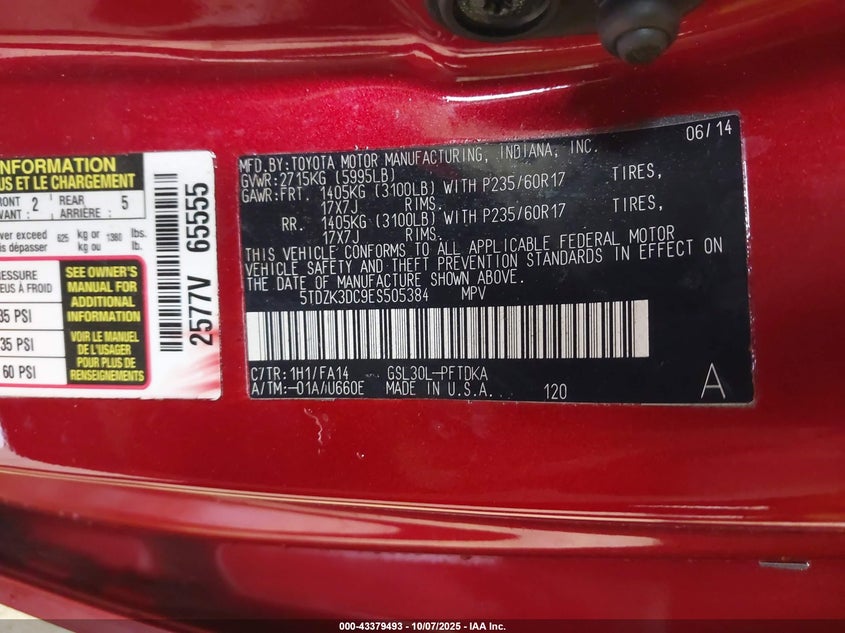 5TDZK3DC9ES505384 2014 TOYOTA SIENNA photo no. 9