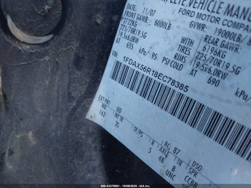 2008 Ford F-550 Chassis Lariat/Xl/Xlt VIN: 1FDAX56R18EC78385 Lot: 43379561