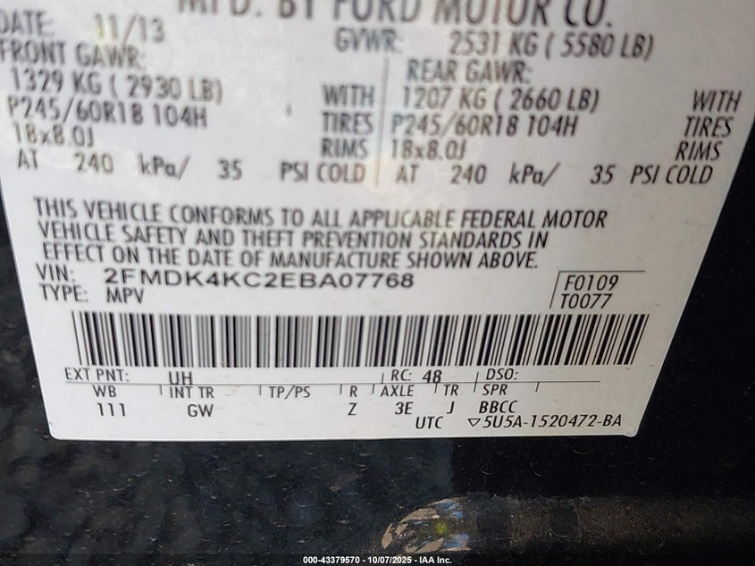 2014 FORD EDGE LIMITED - 2FMDK4KC2EBA07768