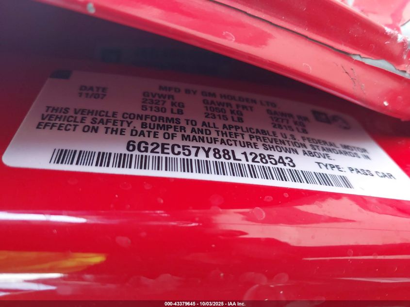 2008 Pontiac G8 Gt VIN: 6G2EC57Y88L128543 Lot: 43379645