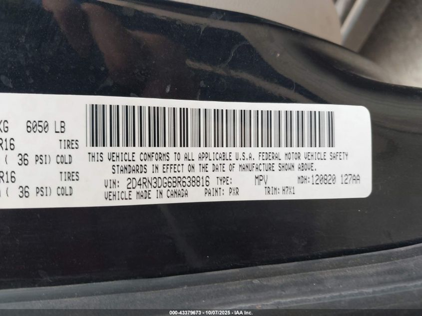 2011 Dodge Grand Caravan Mainstreet VIN: 2D4RN3DG6BR638816 Lot: 43379673