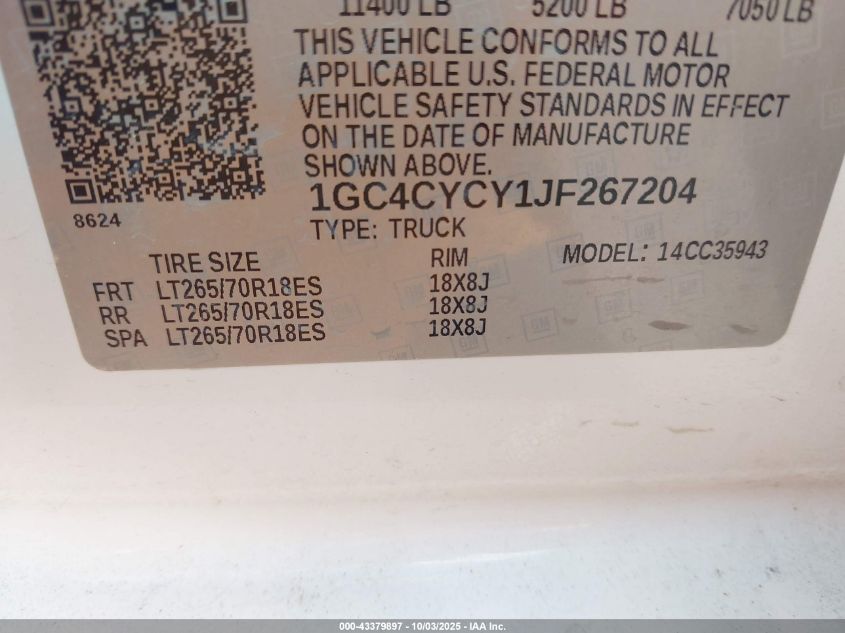 2018 Chevrolet Silverado 3500Hd Wt VIN: 1GC4CYCY1JF267204 Lot: 43379897