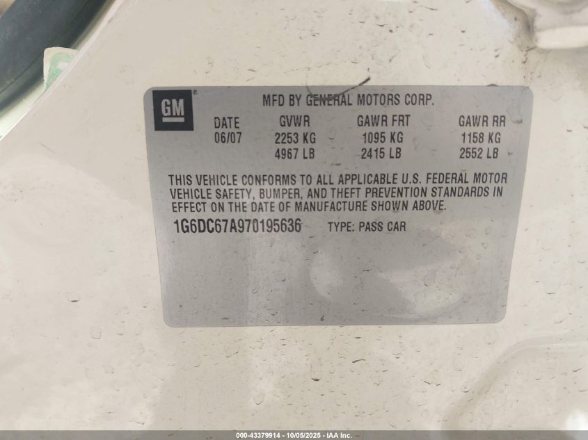 2007 Cadillac Sts V8 VIN: 1G6DC67A970195636 Lot: 43379914