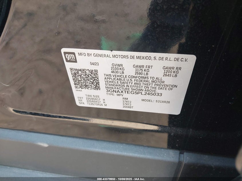 2023 Chevrolet Equinox Awd 2Fl VIN: 3GNAXTEG5PL245033 Lot: 43379950