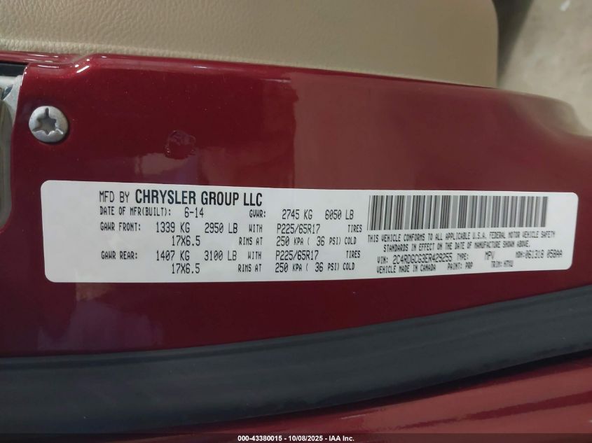 2014 Dodge Grand Caravan Sxt VIN: 2C4RDGCG3ER429255 Lot: 43380015