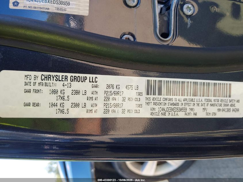 2014 Jeep Compass Latitude VIN: 1C4NJDEBXED530559 Lot: 43380123