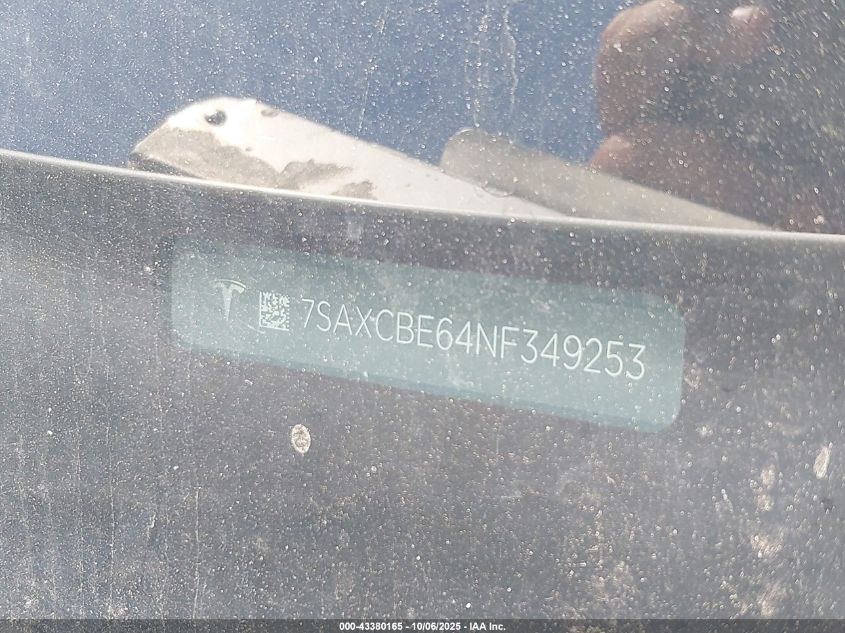 2022 Tesla Model X Plaid Tri Motor All-Wheel Drive VIN: 7SAXCBE64NF349253 Lot: 43380165