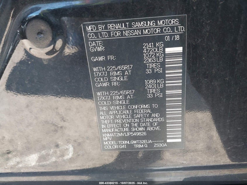 2018 NISSAN ROGUE SV KNMAT2MV1JP549826