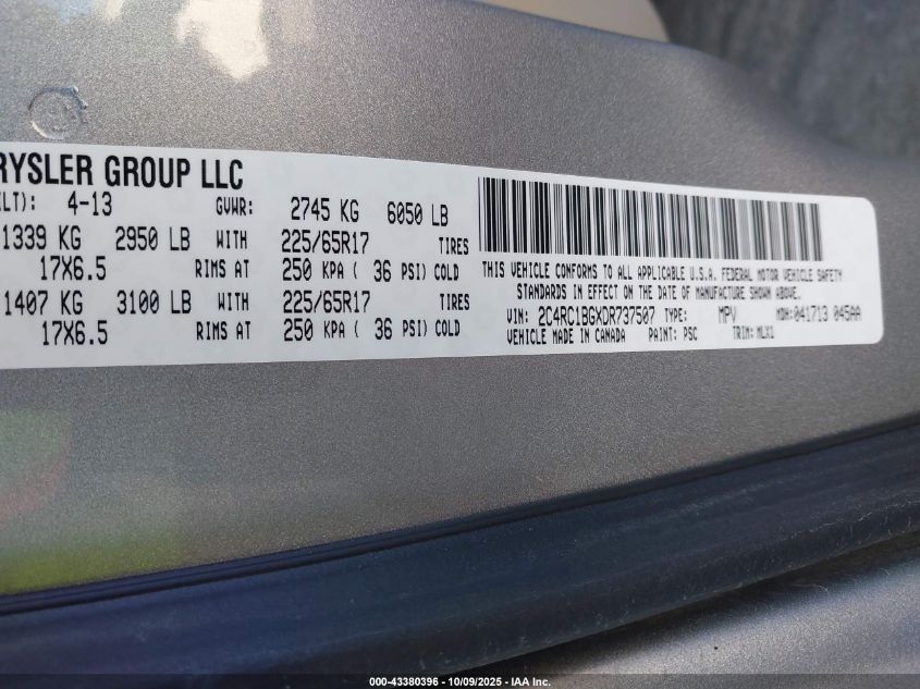 2013 Chrysler Town & Country Touring VIN: 2C4RC1BGXDR737507 Lot: 43380396