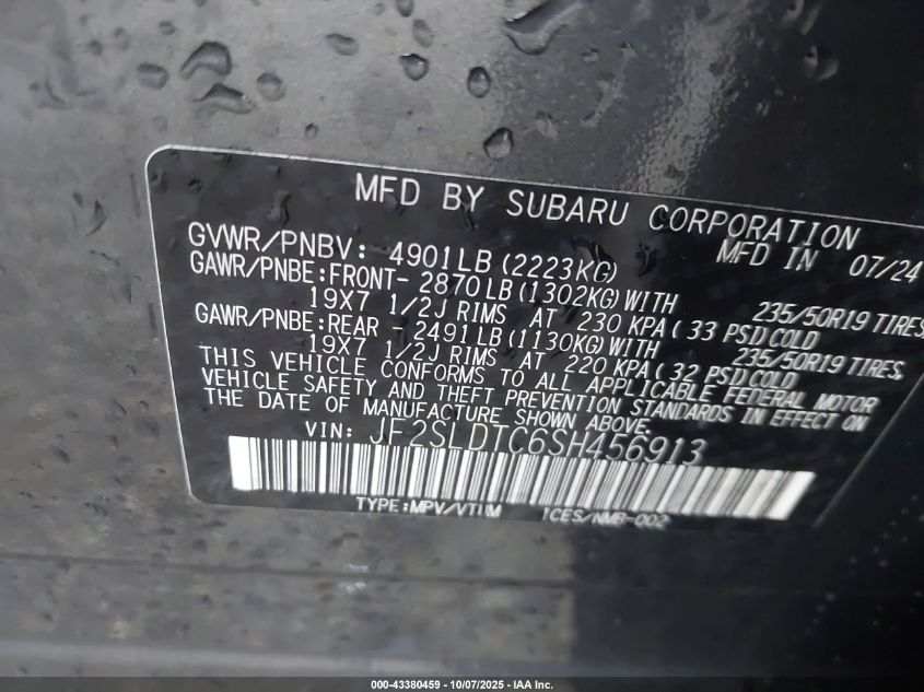 2025 Subaru Forester Touring VIN: JF2SLDTC6SH456913 Lot: 43380459
