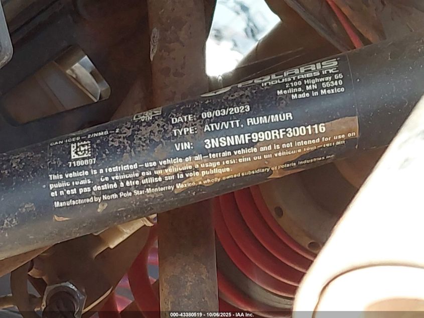 2024 Polaris Rzr Xp 4 1000 Ultimate VIN: 3NSNMF990RF300116 Lot: 43380519