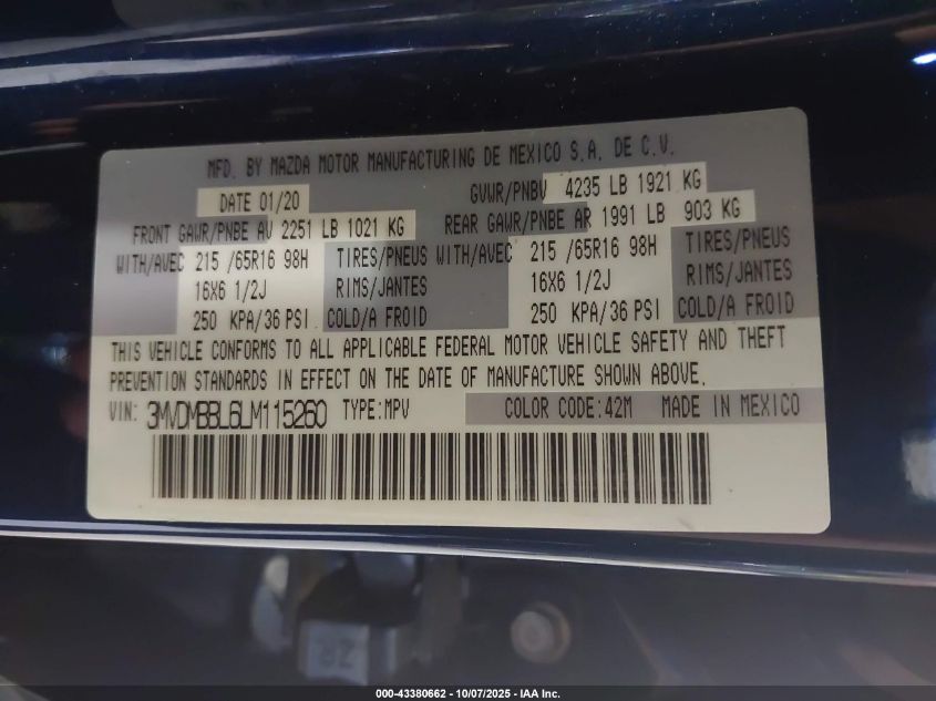 2020 Mazda Cx-30 VIN: 3MVDMBBL6LM115260 Lot: 43380662