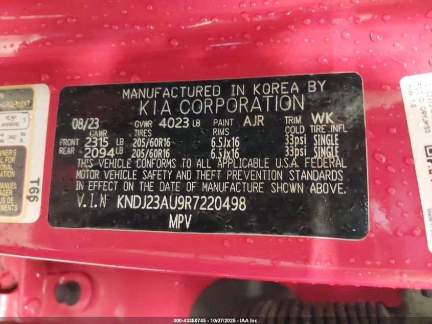 2024 Kia Soul Lx VIN: KNDJ23AU9R7220498 Lot: 43380745