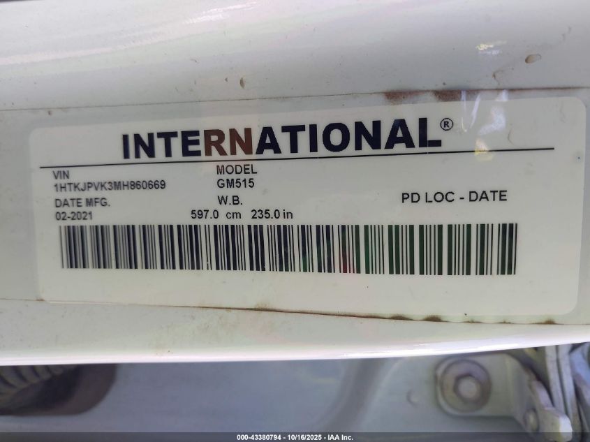 2021 Chevrolet Silverado 4500Hd 1Wt VIN: 1HTKJPVK3MH860669 Lot: 43380794