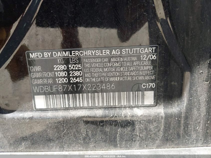 2007 Mercedes-Benz E 350 4Matic VIN: WDBUF87X17X223486 Lot: 43380837