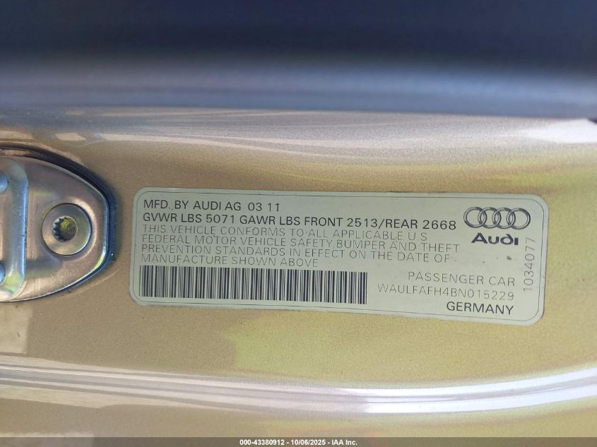 2011 Audi A5 2.0T Premium VIN: WAULFAFH4BN015229 Lot: 43380912