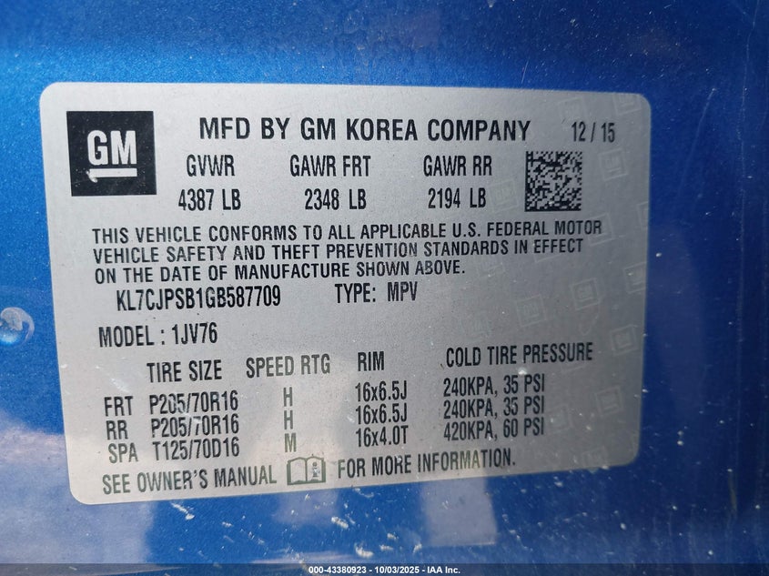 2016 CHEVROLET TRAX LT - KL7CJPSB1GB587709