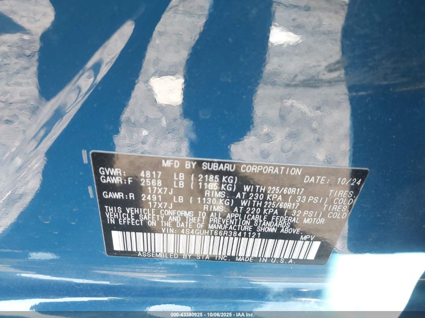 2024 Subaru Crosstrek Wilderness VIN: 4S4GUHT66R3841121 Lot: 43380925