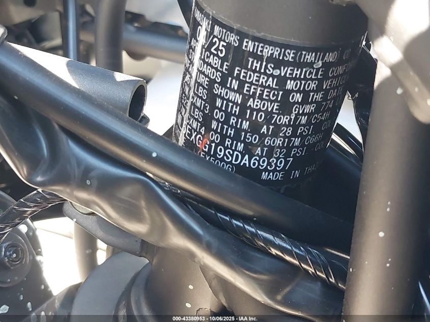 2025 Kawasaki Ex500 VIN: ML5EXGG19SDA69397 Lot: 43380953