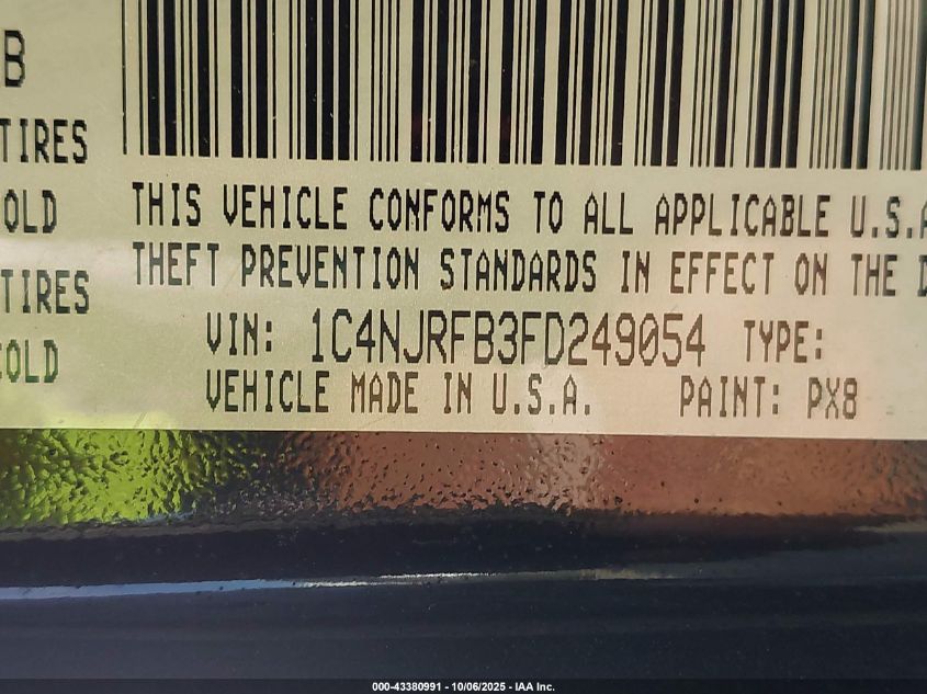 2015 Jeep Patriot Latitude VIN: 1C4NJRFB3FD249054 Lot: 43380991