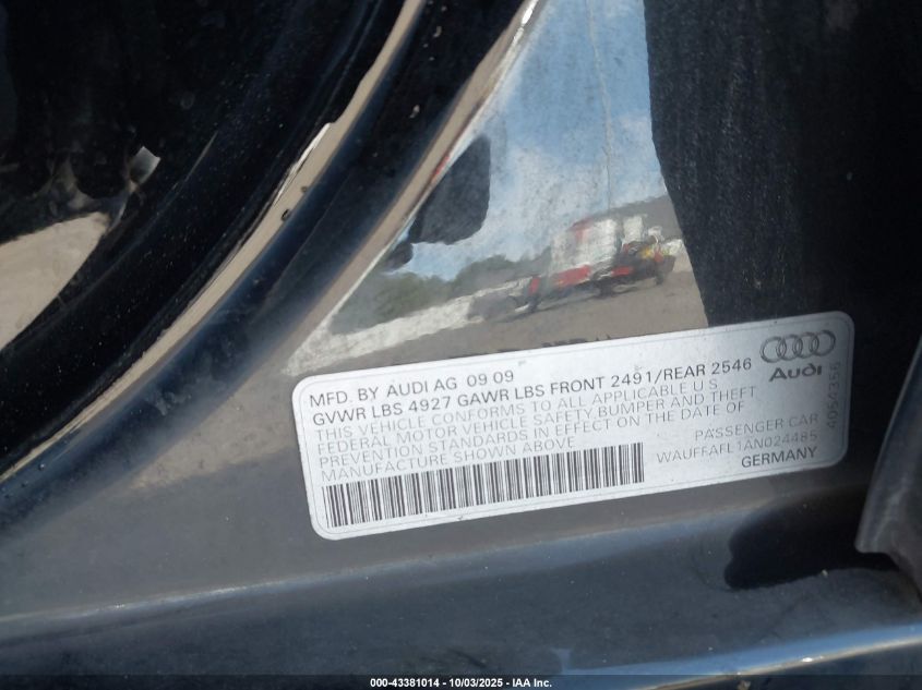 2010 Audi A4 2.0T Premium VIN: WAUFFAFL1AN024485 Lot: 43381014