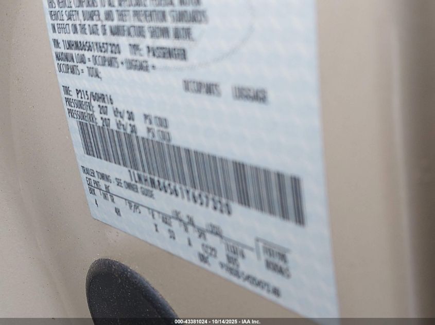 2001 Lincoln Ls V6 Auto/V6 Manual VIN: 1LNHM86S61Y657320 Lot: 43381024