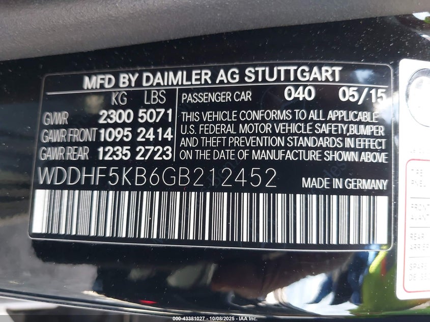 2016 MERCEDES-BENZ E 350 WDDHF5KB6GB212452