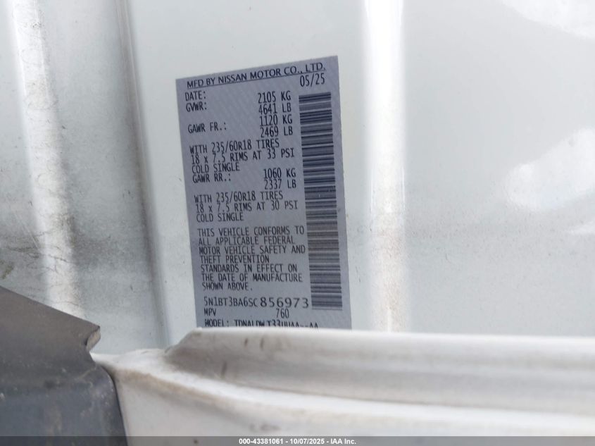 2025 NISSAN ROGUE SV FWD 5N1BT3BA6SC856973