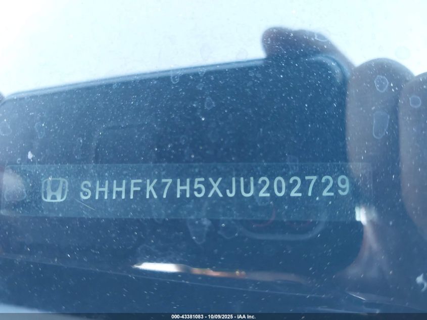 2018 Honda Civic Ex VIN: SHHFK7H5XJU202729 Lot: 43381083