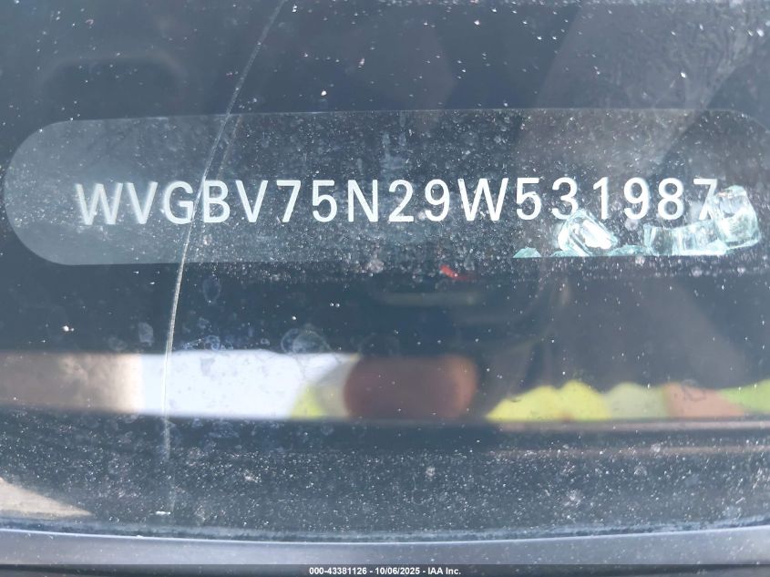 2009 Volkswagen Tiguan Se VIN: WVGBV75N29W531987 Lot: 43381126