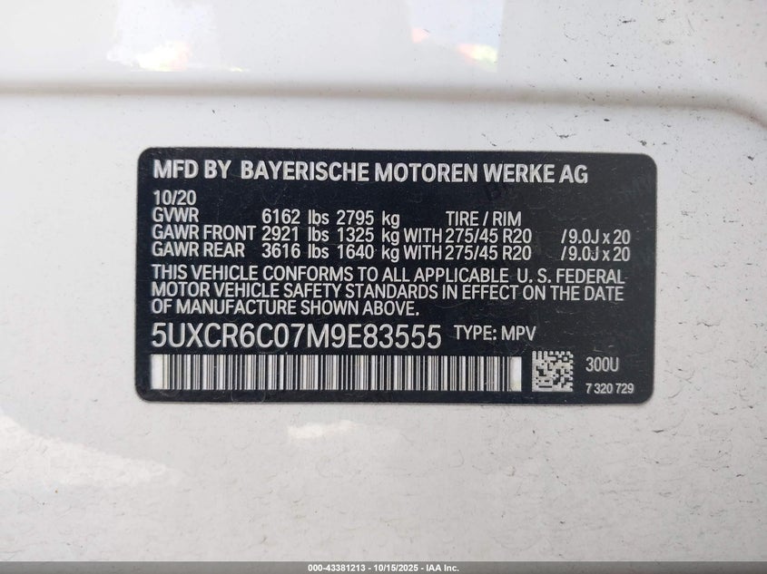 5UXCR6C07M9E83555 2021 BMW X5 photo no. 9