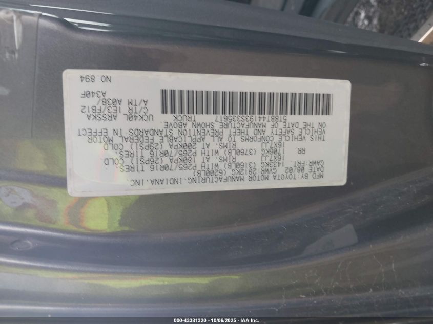 2003 Toyota Tundra Sr5 V8 VIN: 5TBBT44193S335617 Lot: 43381320