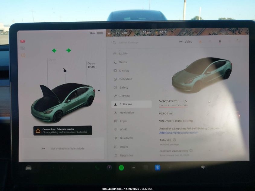 2021 Tesla Model 3 Performance Dual Motor All-Wheel Drive VIN: 5YJ3E1EC3MF001528 Lot: 43381336