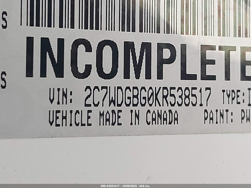 2019 DODGE GRAND CARAVAN SE 2C7WDGBG0KR538517