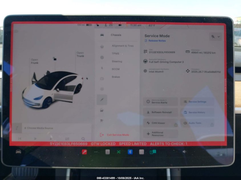 2020 Tesla Model 3 Long Range Dual Motor All-Wheel Drive VIN: 5YJ3E1EB3LF650669 Lot: 43381499
