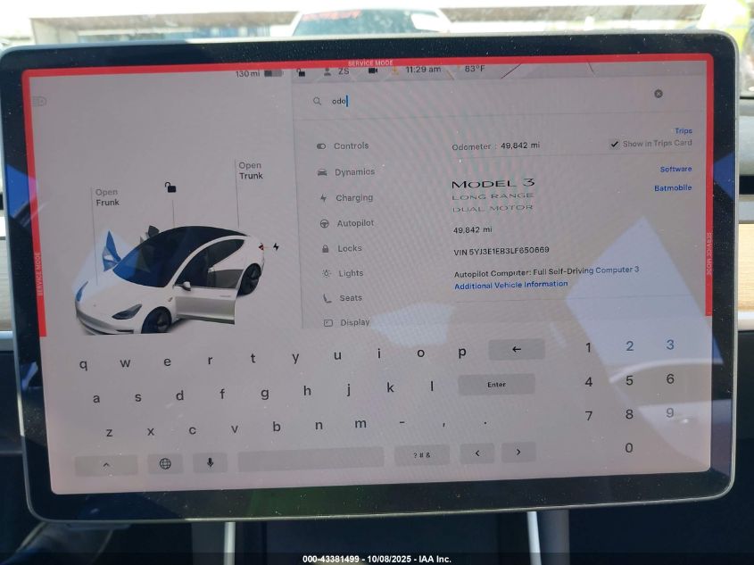 2020 Tesla Model 3 Long Range Dual Motor All-Wheel Drive VIN: 5YJ3E1EB3LF650669 Lot: 43381499