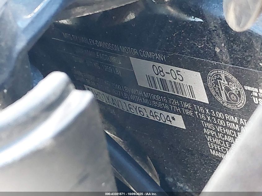 2006 Harley-Davidson Flhx VIN: 1HD1KAV116Y614604 Lot: 43381571