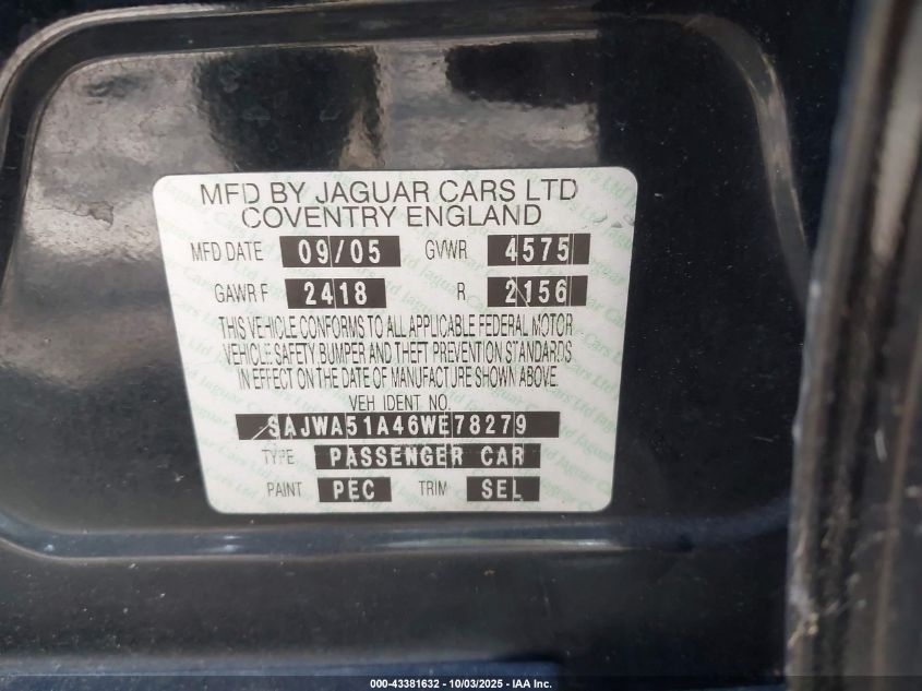 2006 Jaguar X-Type 3.0 VIN: SAJWA51A46WE78279 Lot: 43381632