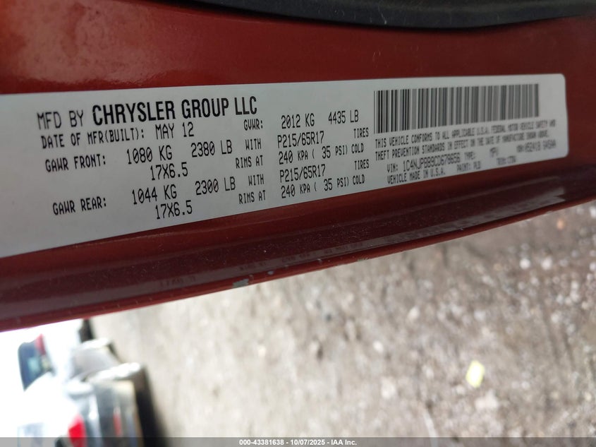 2012 Jeep Patriot Sport VIN: 1C4NJPBB9CD678656 Lot: 43381638