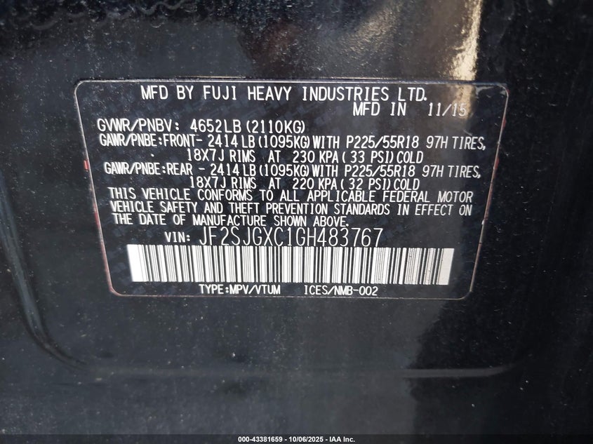 2016 SUBARU FORESTER 2.0XT TOURING JF2SJGXC1GH483767