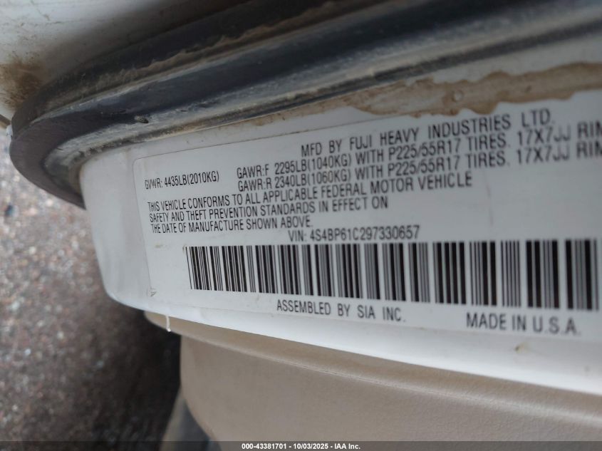 2009 Subaru Outback 2.5I VIN: 4S4BP61C297330657 Lot: 43381701