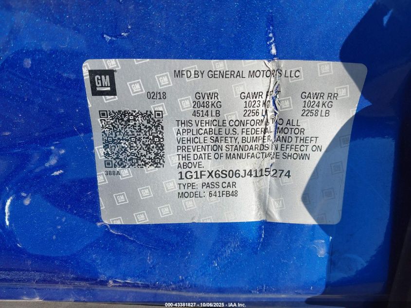 2018 Chevrolet Bolt Ev Premier VIN: 1G1FX6S06J4115274 Lot: 43381827