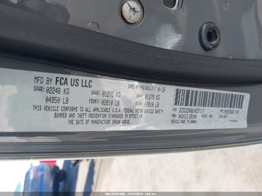 2018 Dodge Challenger Sxt Plus VIN: 2C3CDZAG8JH297117 Lot: 43381866