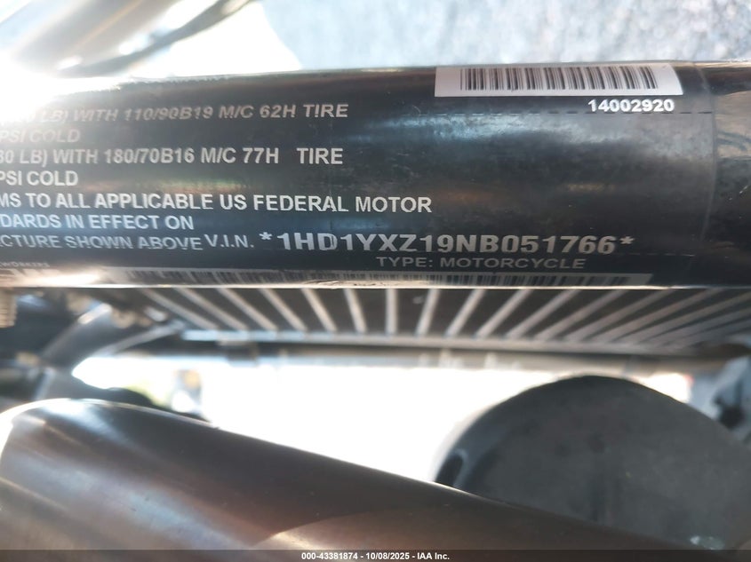 2022 Harley-Davidson Fxlrst VIN: 1HD1YXZ19NB051766 Lot: 43381874