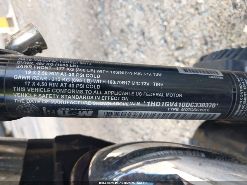 2013 Harley-Davidson Fxdc Dyna Super Glide VIN: 1HD1GV410DC330370 Lot: 43382049