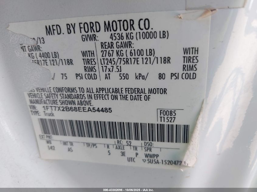 2014 Ford F-250 Xl VIN: 1FT7X2B68EEA54485 Lot: 43382096