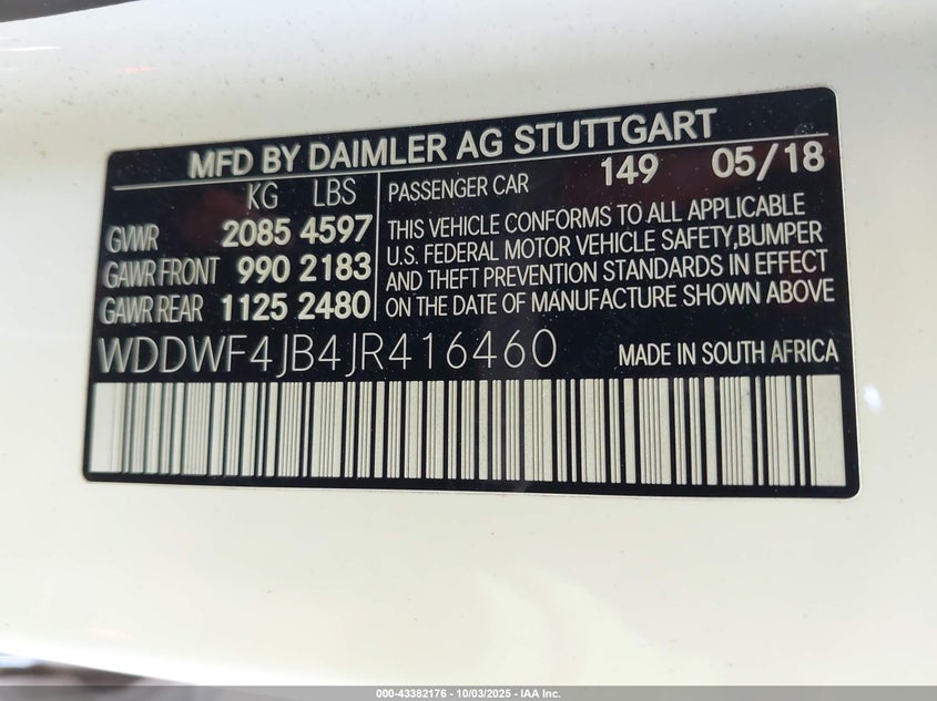 2018 MERCEDES-BENZ C 300 WDDWF4JB4JR416460