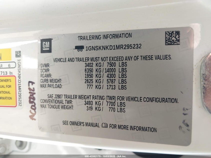 2021 CHEVROLET TAHOE 4WD LT 1GNSKNKD1MR295232